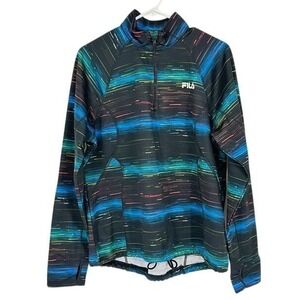 FILA Performance Running Quarter Zip Pullover XL Womens Thumbholes Striped EUC